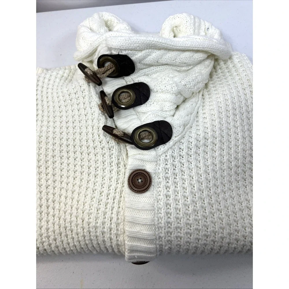 Leif Nelson White Cable Knit Mens Preppy Grandpa Cardigan Fisherman Size Large - Picture 10 of 16